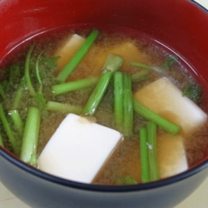 セリと豆腐の味噌汁